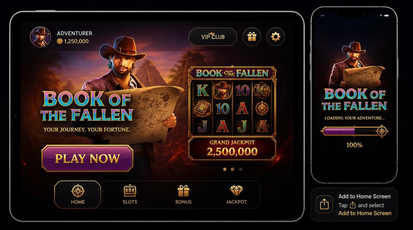 iPhone and iPad mockups showing game loaded, trendy add-to-home prompt in Safari